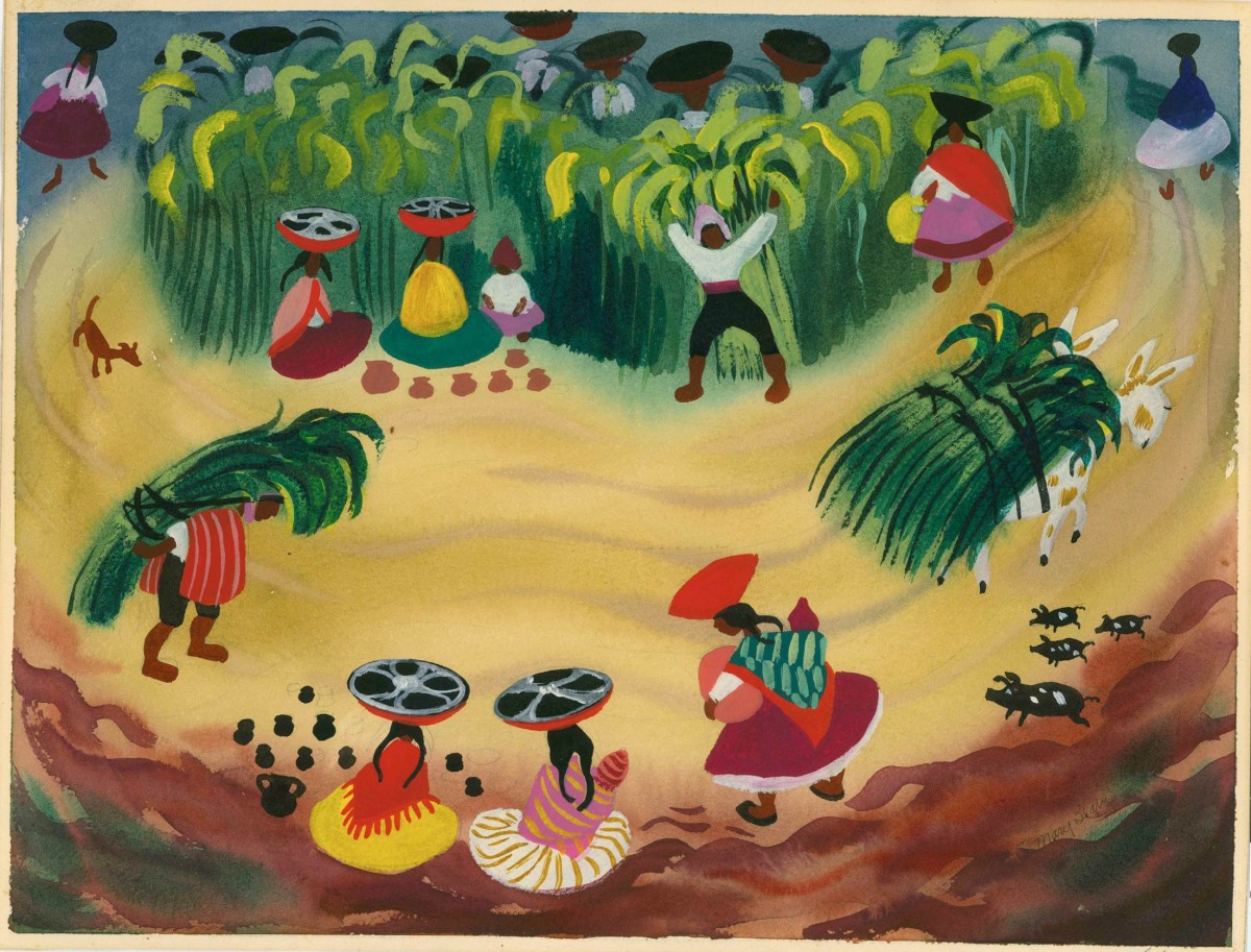 Mary Blair, Field workers in South American setting, ca. 1941, <BR>courtesy Walt Disney Family Foundation; ©Disney